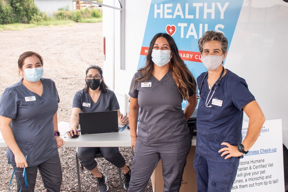 vets standing by table in front of van
